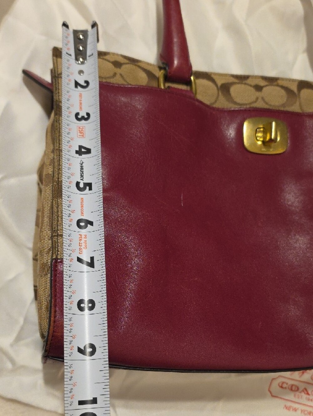 Coach Bag Legacy 25371 Signature C Tassels Burgundy - Picture 15 of 17
